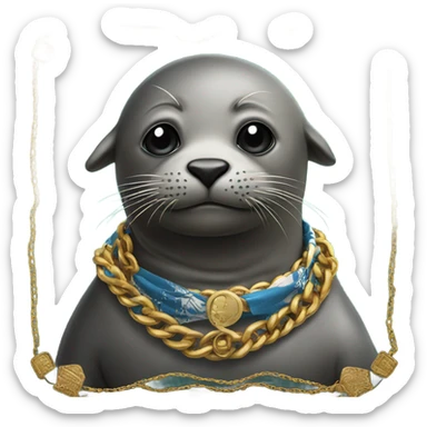 Seal wearing a bandana with a cigar in his mouth with a gold chain on his neck sticker