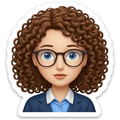 teacher blue eyes glasses curly brown hair long kind sticker