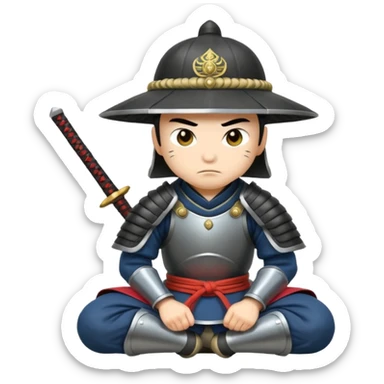 asian white skin Samurais in Hat, Samurai kneeling  sticker