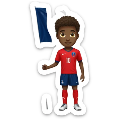 adolescent homme de 15 ans métisse avec des cheveux mi long mi court et brun avec un maillot du psg et un drapeau de la france en arrière plan sticker