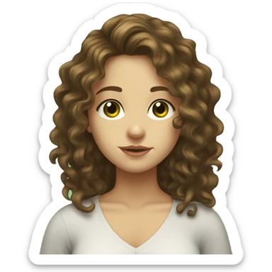 a girl with brown curly long hair,green eyes,Moldovan,standing,very hot sticker