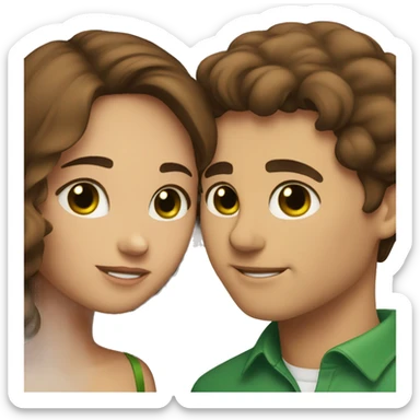 Couple kissing: a girl with brown hair, fair skin and brown eyes, a guy who kisses her with brown hair and green eyes sticker