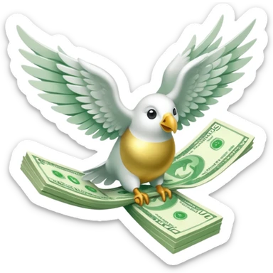 un fajo de dólares con alas volando, "que no sea un ave agarrando el fajo" quiero que el fajo de billetes tenga alas sticker