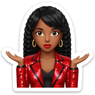 Kelly Rowland from Destiny's Child with jet black hair, red sequin outfit sticker