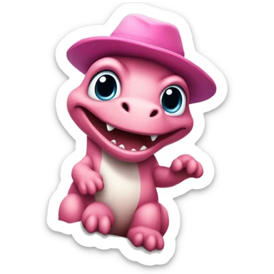 Ein pinker Dinosaurier sitzt auf einem Berg mit Schnee und in der Hand  hat er einem bunten eis  sticker