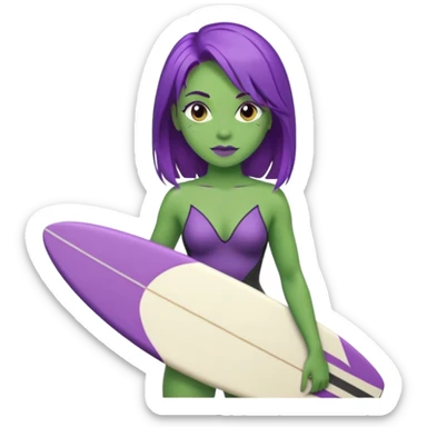 purple hair green skin woman with surfboard sticker