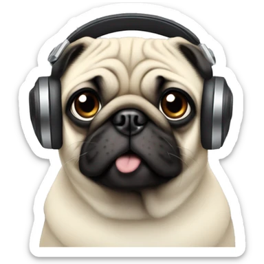 A pug with headphones sticker