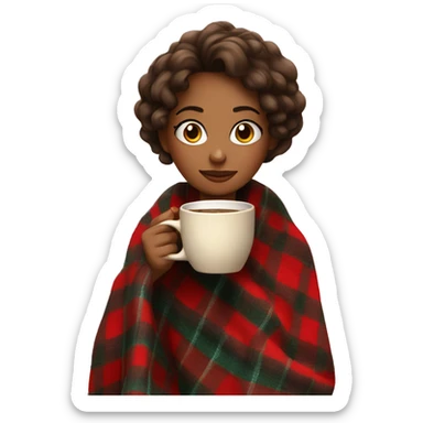Beautiful girl wrapped in cozy plaid blanket drinking coffee sticker
