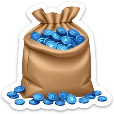 brown bag of blue coins sticker
