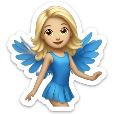 little blonde girl dancing in a blue bird costume sticker