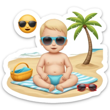 Tiny baby newborn cute relaxing on the beach with sunglasses  sticker