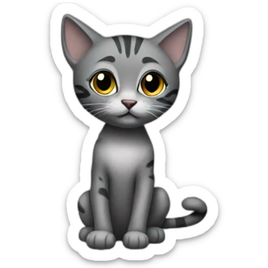 full body grey and black playing baby skinny cat sticker