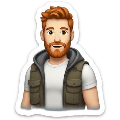one men with brown hair and a red beard and airpods and a mac sticker