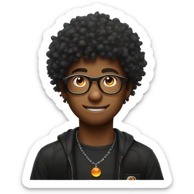 a kid with glasses and orange fluffy hair and hes black getting the chaos emeralds sticker