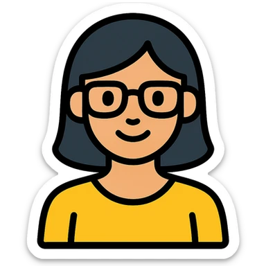 a black-haired woman wearing glasses, vibrant colorful icon style sticker