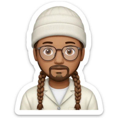 man with braids glasses beanie and goatee white clothes sticker