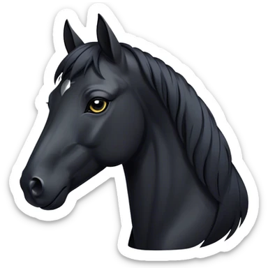 Cinematic Noble Black Horse Portrait Emoji, Poised and regal, with a strong, athletic build and a sleek, well-groomed jet-black fur, deep-set soulful dark eyes, Simplified yet sharp and sophisticated features, highly detailed, glowing with a soft, dignified glow, high shine, intelligent and commanding, stylized with an air of mysterious grace, focused and attentive, soft glowing outline, capturing the essence of a watchful and confident steed, so majestic it feels as though it could gallop out of the screen with effortless authority! sticker