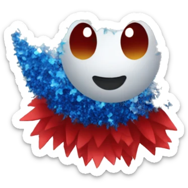 Single red, silver, and blue pom pom that sparkles sticker