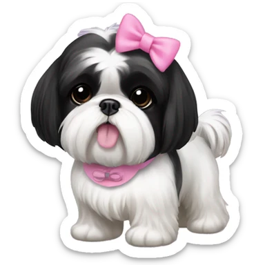 Black and white shih tzu with pink bow and collar that says Zoe sticker