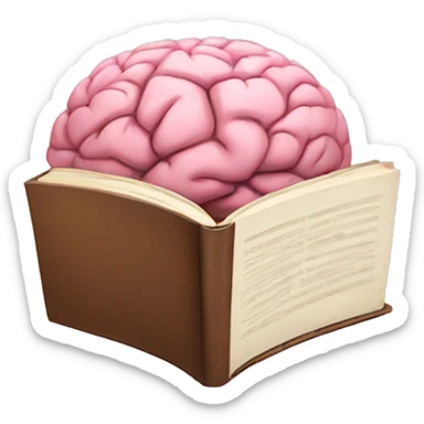 A pink brain reading a brown book sticker