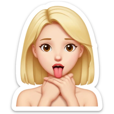 A girl with hands crossed on her neck and tongue out sticker