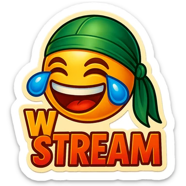 laughing crying 
lol face
Change His durag To Green
Add the words W Stream sticker