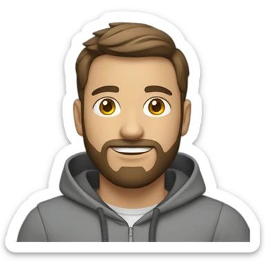 Project manager in a gray hoodie and with a short beard sticker