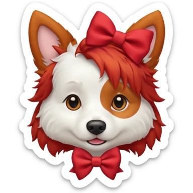 very red haired white dog with a bow on hair sticker