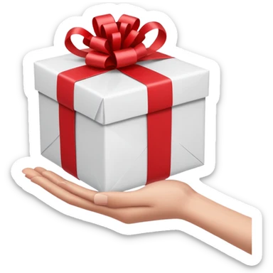 one hand offering a present, simple, clear, no text sticker