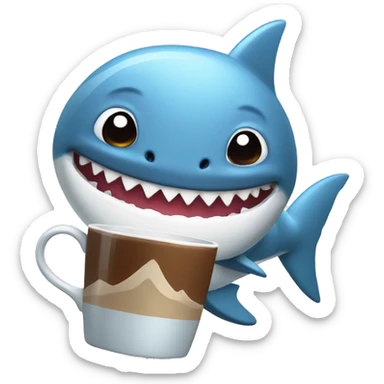 Cute shark holding a coffee mug sticker