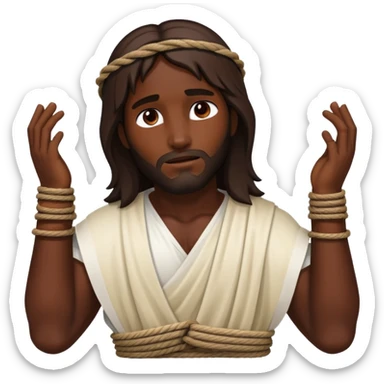 Dark skin christ Jesus injured with ropes around wrist sticker