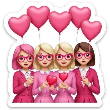 galentines party : change their outfits in red and pink, add pink heart balloons and pink glasses in their hands sticker