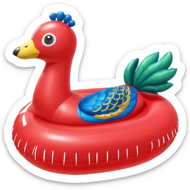 Red balloon animal dog pool floatie and peacock pool floatie sticker