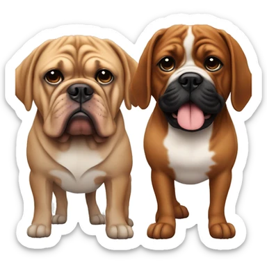 Make me an Emoji with two dogue de Bordeaux ohne with Black mask and the other with normal mask and the line Happy Birthday Sandra sticker