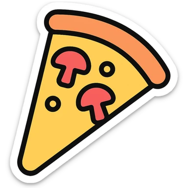 pizza slice with mushrooms color outline icon sticker