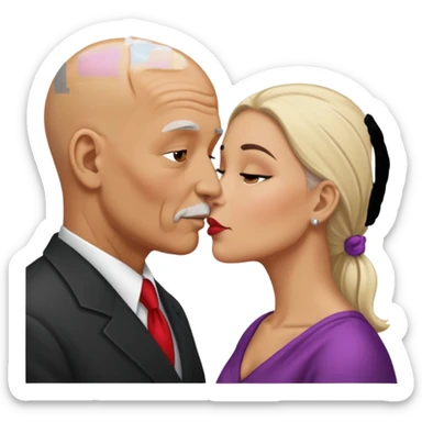 Old Bald Hispanic man kissing white dark blonde woman sticker