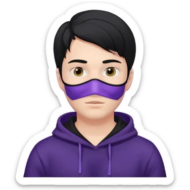 white man with black hair and black hoodie violett face mask sticker