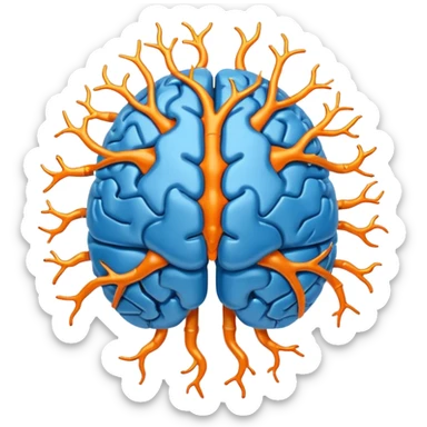 blue digital brain with orange neurons sticker