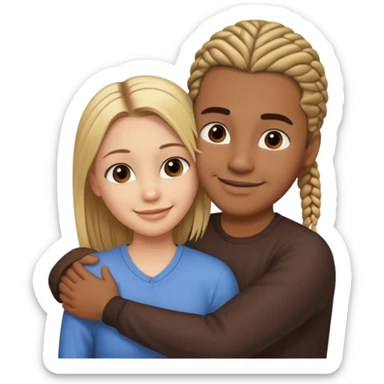 dirty blonde girl with straight hair and medium toned guy with dark brown cornrows hair hugging sticker