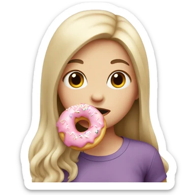 White skin girl with long hair biting a donut sticker