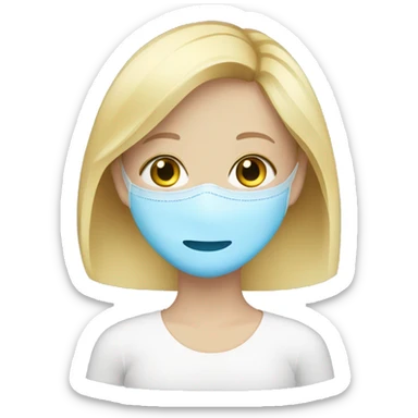 Blonde girl with blue eyes doing a face mask sticker