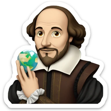 William Shakespeare holds the earth in his hands sticker