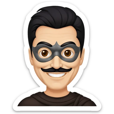 full face masked man, evil, serial killer, creepy, black hair, older, shoulders, smiling sticker