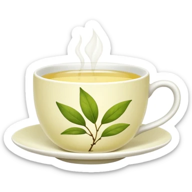 White tea cup with leaf sticker