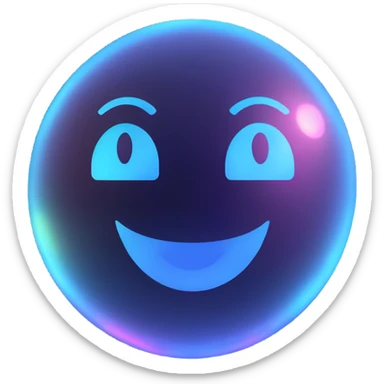 Floating holographic orb with a soft glow — a little futuristic, with a smiling face projected onto the surface. sticker
