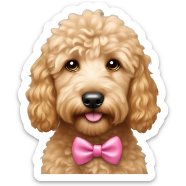 mini-goldendoodle with tiny pink bow on forehead  sticker