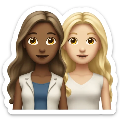 Three girls , one with long brown hair , one with long blonde hair and one with long blonde hair .  sticker