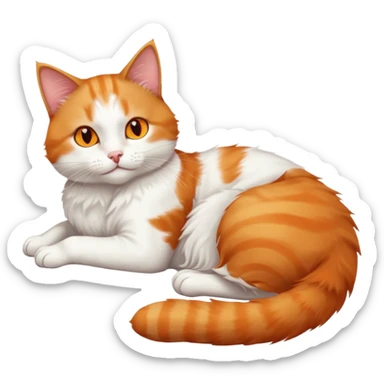 ginger and white cat with orange eyes doing a big extremely long stretch reaching up into the air with arms and legs side by side together straight and overextended whilst lying on its side sticker