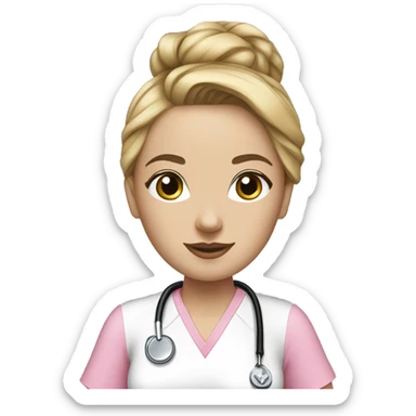 Nurse ,white woman, black messy bun,pink scrubs ,Louis Vuitton bag  sticker