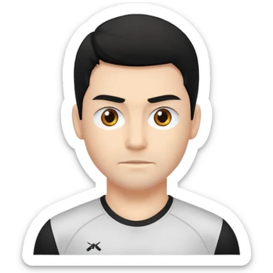 mach mir einen aus dem gym mit schwarzen haaren und sport tshirt. Einen durch trainerten mit kurzen schwarzen haaren und einem lächln sticker